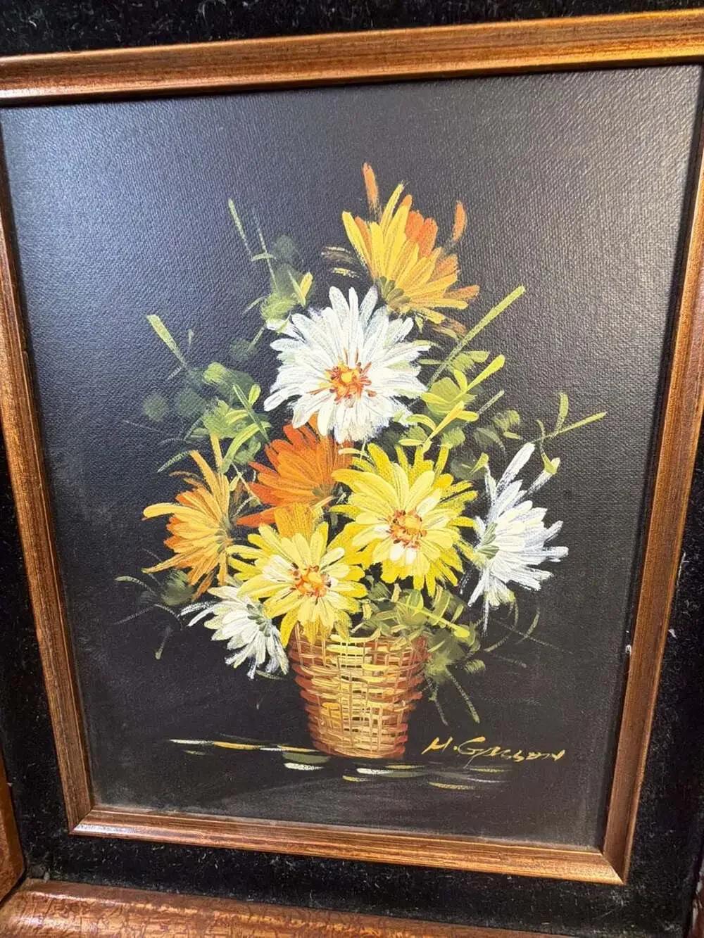 Vintage M. Gibson Floral Still Life Oil Painting in Ornate Gold Frame